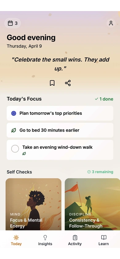 Daily actions screen